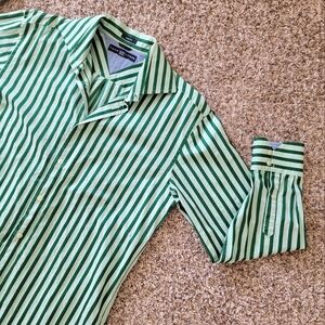 Tommy Hilfiger | Slim Fit Green Striped Long Sleeve Button Up Shirt Preppy